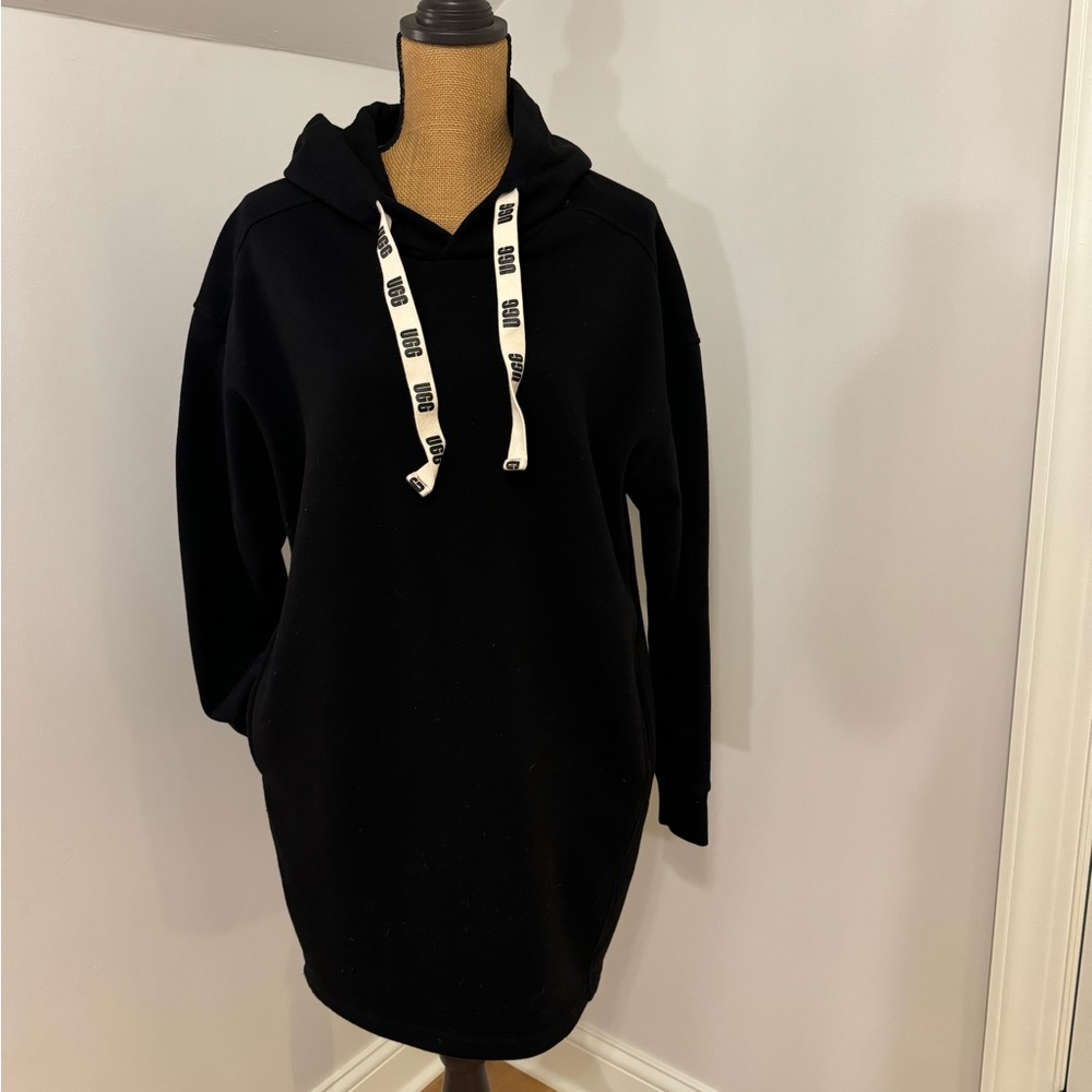 UGG Lucille Hoodie Dress Womens Small Black Fleece Hooded Sweatshirt Dress